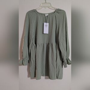 NWT EXLURA Womens Medium Long Sleeve Loose Blouses Swiss Dot Babydoll Shirt